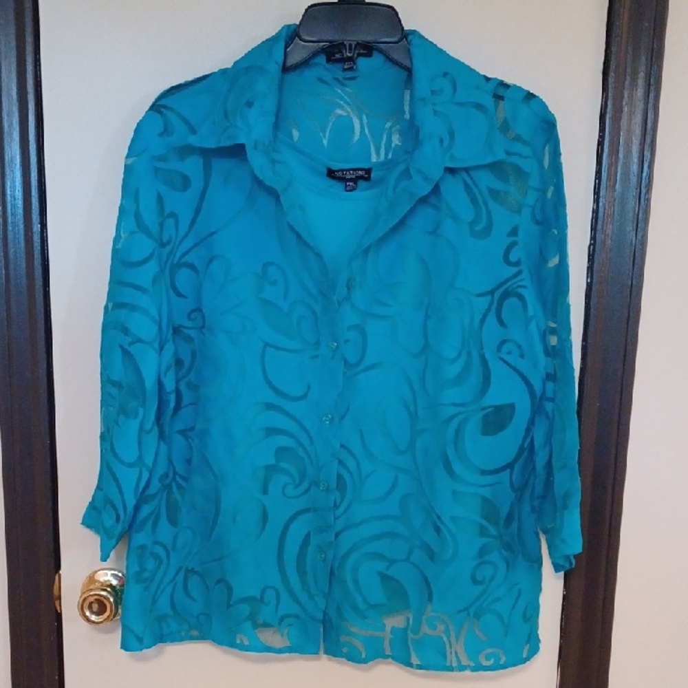 Notations Teal Sheer Button-Down Shirt With Matching Tank